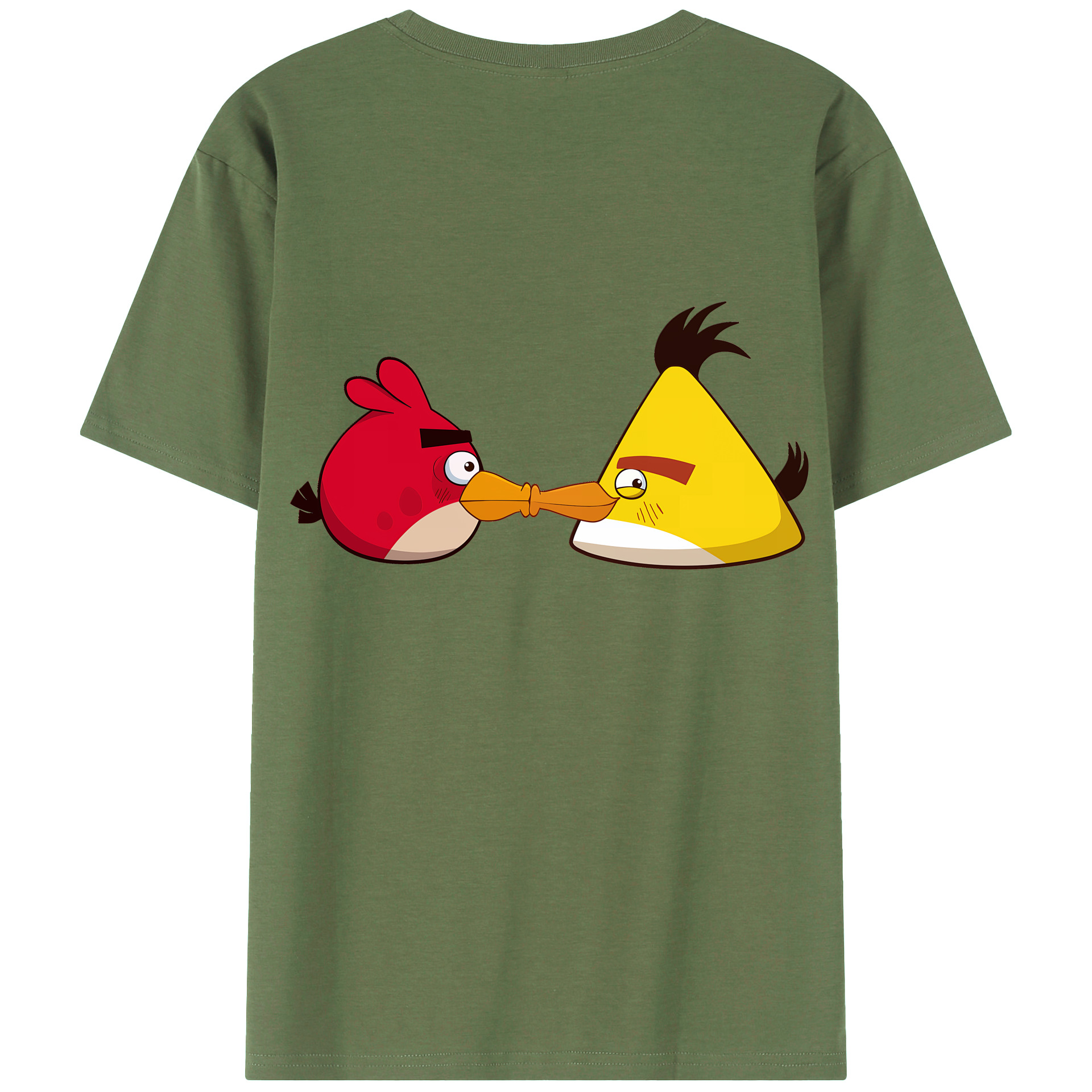 （画像用） Angry Birds アングリーバード 綿100％ メンズ半袖Tシャツ（バックプリント） 通気性